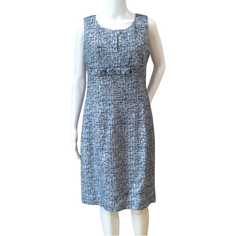 Sara Campbell tweed blue metallic sheath dress scoop neck sleeveless size 8